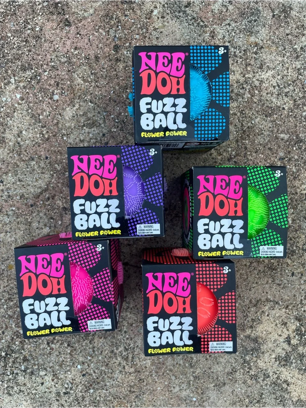 5 Pack - Schylling NeeDoh Fuzz Ball Flower Power [Full Color Set] 100% Authentic